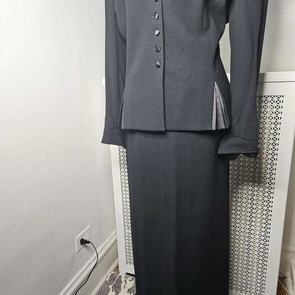 Albert NiponTwo Piece Wool Black Suit Set With Maxi Dress 41Inches Long Size 16 - Picture 9 of 16